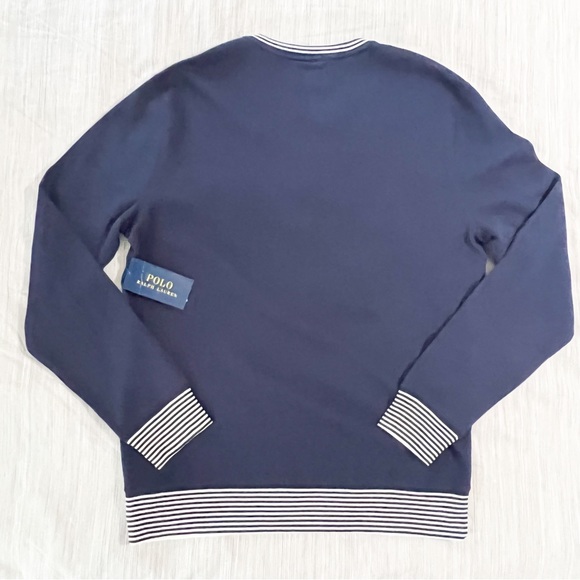 Polo Shirt Ralph Lauren Navy Blue Polo Eagle Logo Waffle Knit Crewneck - Picture 8 of 13
